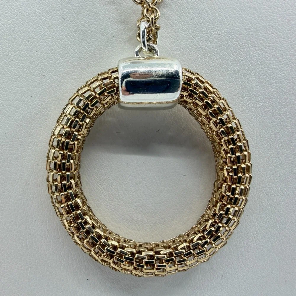 SHB Mesh Circle Pendant Necklace Gold Tone Textured Statement Layering Boho Gift